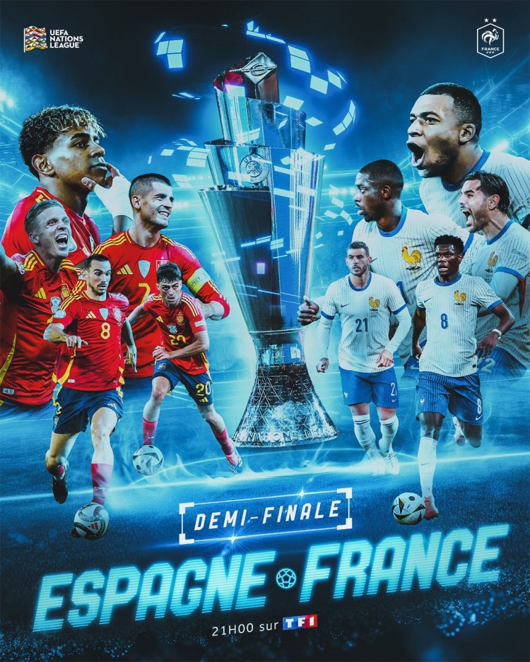 法國隊發(fā)布對陣西班牙海報：姆巴佩、登貝萊、亞馬爾、佩德里出鏡