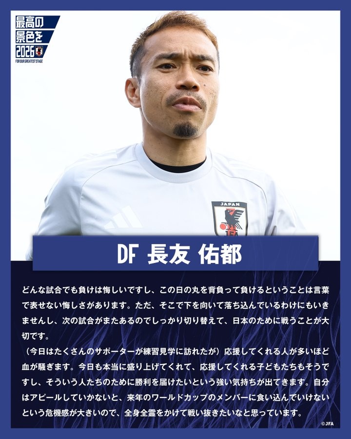 長(zhǎng)友佑都：無(wú)論什么比賽輸球就是讓人不甘 對(duì)參加世界杯有危機(jī)感