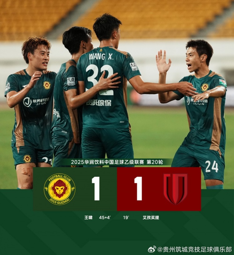 FULL TIME——中乙預(yù)賽階段第20輪，貴州筑城競技1-1成都蓉城B隊