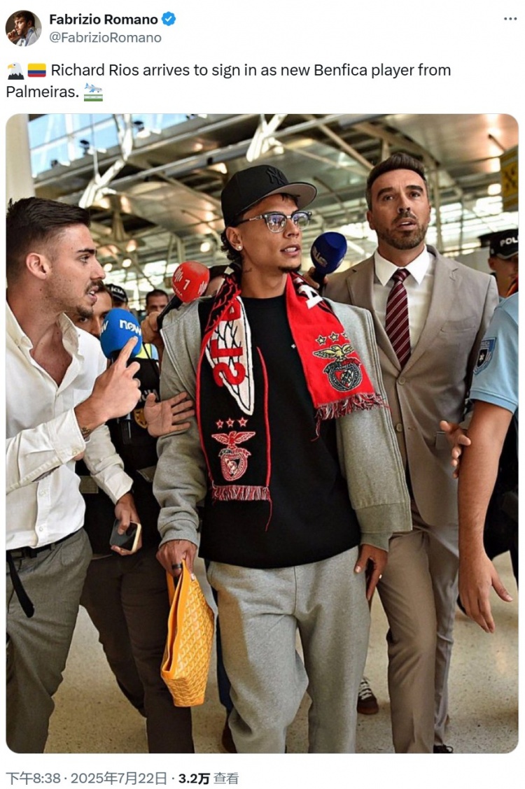 羅馬諾：里奧斯抵達里斯本，以完成與本菲卡的簽約