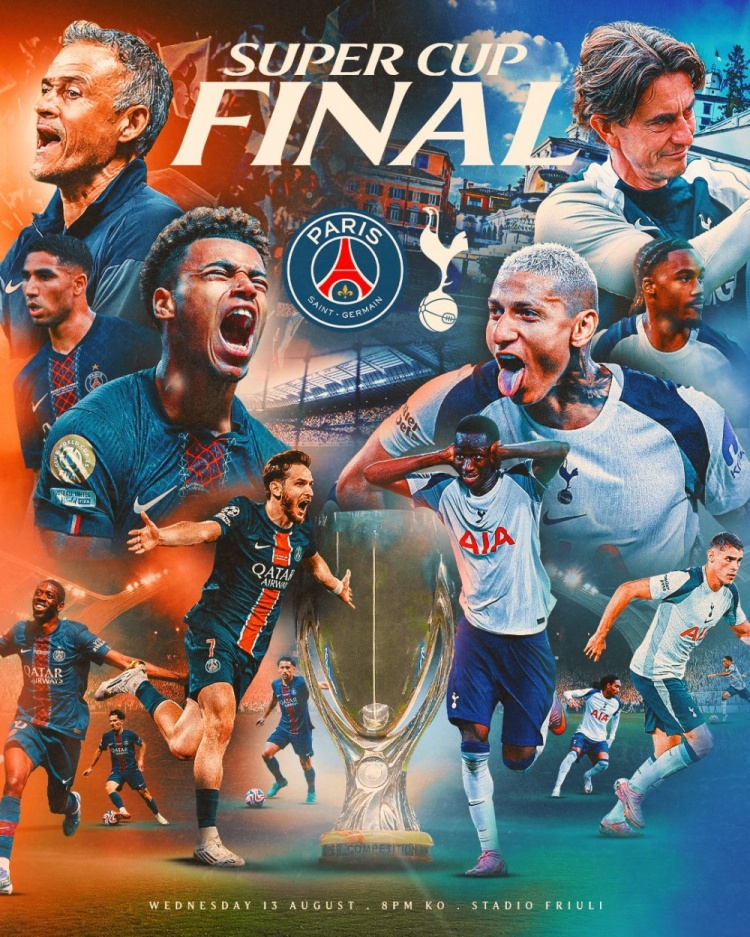 熱刺社媒發(fā)布?xì)W洲超級(jí)杯海報(bào)：杜埃VS理查利森，登貝萊、K77在列