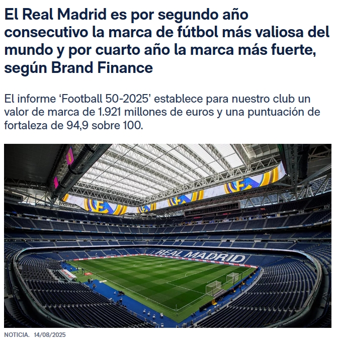 19.21億歐創(chuàng)紀(jì)錄！官方：皇馬連續(xù)第2年成為全球最具價(jià)值足球品牌