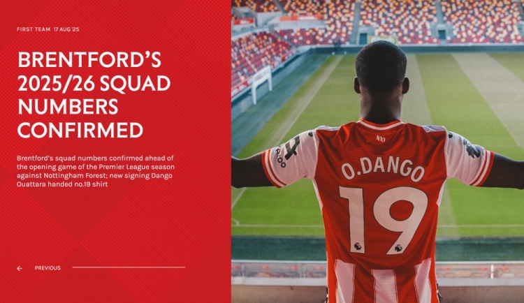 布倫特福德新賽季球員號碼：維薩11號，瓦塔拉19號，亨德森6號