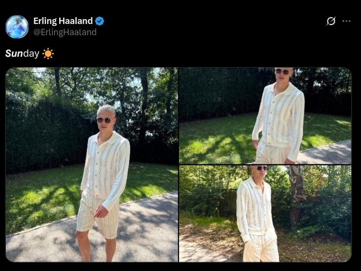 休閑時(shí)光！哈蘭德社媒曬身著休閑服照片：陽(yáng)光明媚的周日！