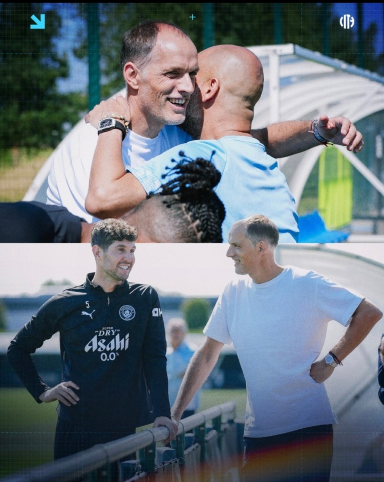 圖赫爾今日參觀曼城訓(xùn)練，球隊(duì)官推曬圖赫爾與瓜帥親切擁抱照片