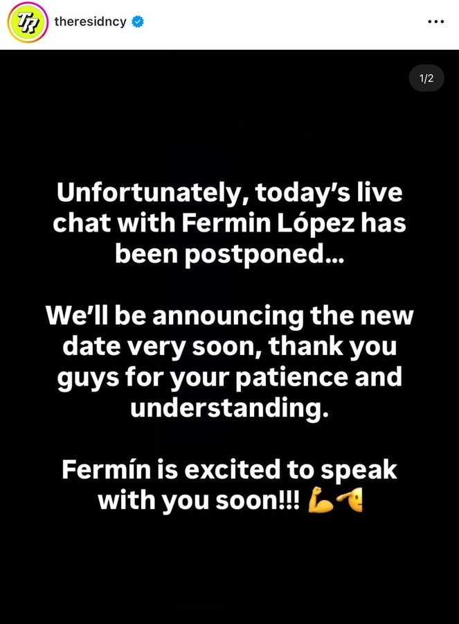 和轉會傳聞有關嗎？費爾明今天的直播對話活動突然被推遲