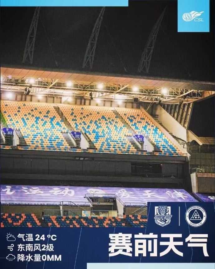 今日天津天氣涼爽宜人，前往客場的球迷朋友可輕裝出行
