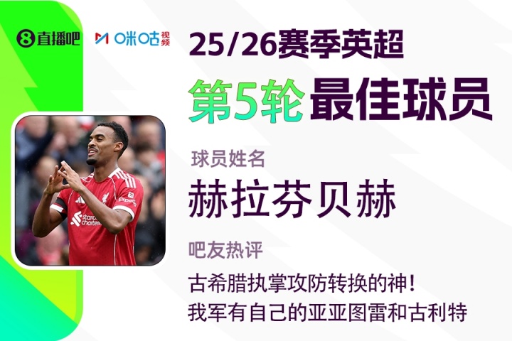 直播吧X咪咕體育|英超第5輪最佳：赫拉芬貝赫，執(zhí)掌攻防轉(zhuǎn)換的神!